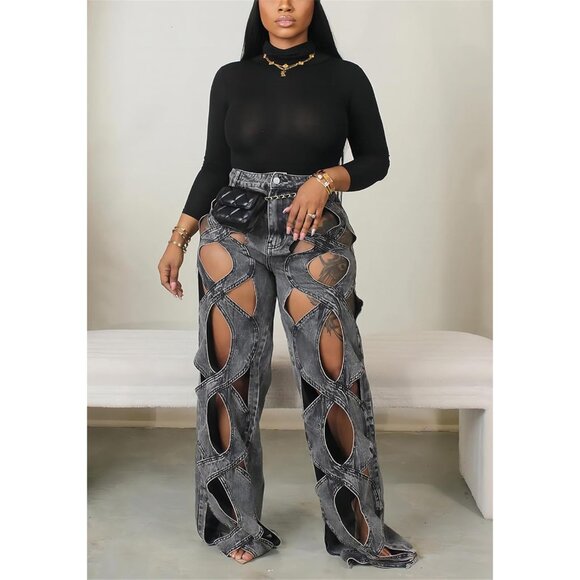 Women’s High Waisted Baggy Jeans Cotton Blend Wide Leg Casual Streetwear - Picture 2 of 5